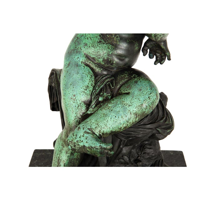 Metal French Patinated Copper Sculpture of Seated Cherub After Charles Lemire For Sale - Image 7 of 18