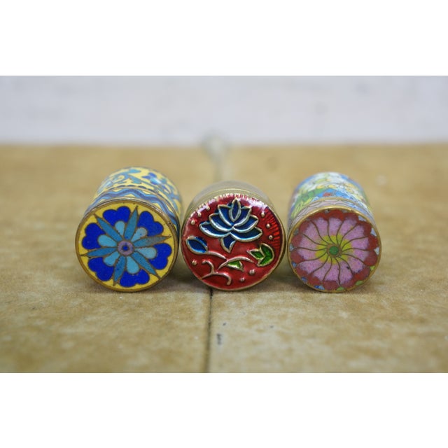 11 Vintage Enameled Cloisonne Trinket Keepsake Pill Match Boxes For Sale - Image 14 of 17