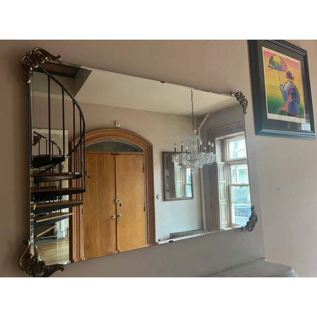 1950s Hollywood Regency Mirror With Gilded Filigree Corners For Sale - Image 4 of 12