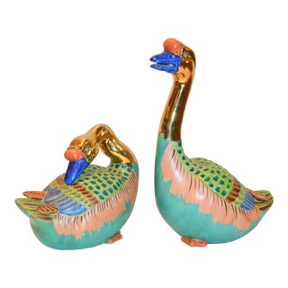 Vintage Japanese Porcelain Kutani Geese - a Pair For Sale