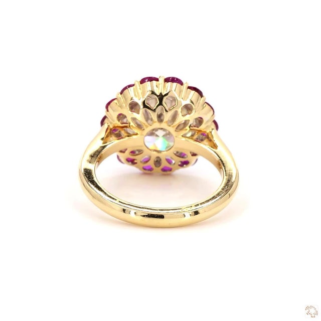5.28 Carat Old European Cut Diamond Ruby Gold Ring, Size 6.5 For Sale In New York - Image 6 of 9