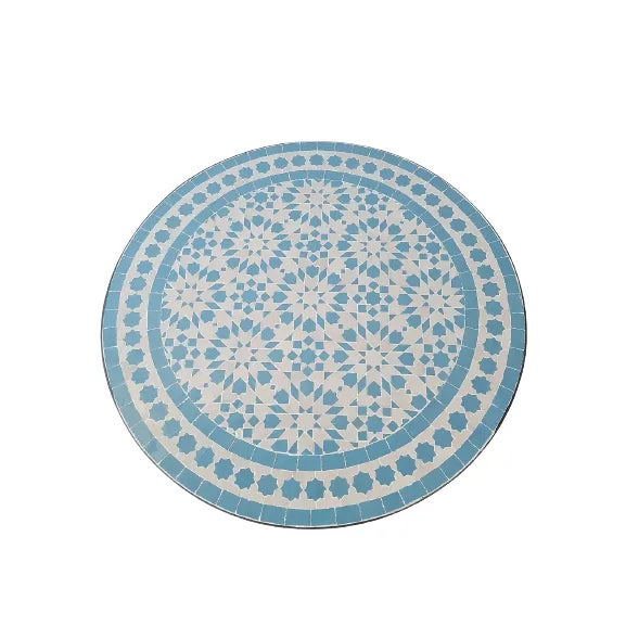 Blue Sky Round Ceramic Mosaic Tiles Side Table For Sale - Image 4 of 5