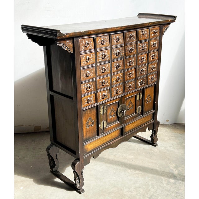 Antique Korean Apothecary Herbal Medicine Cabinet With Brass Hardware For Sale - Image 4 of 12