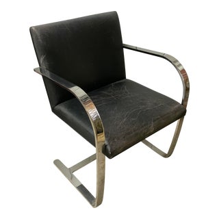 Vintage Mies Van De Rohe Knoll Brno Flatbar Leather Armchair For Sale