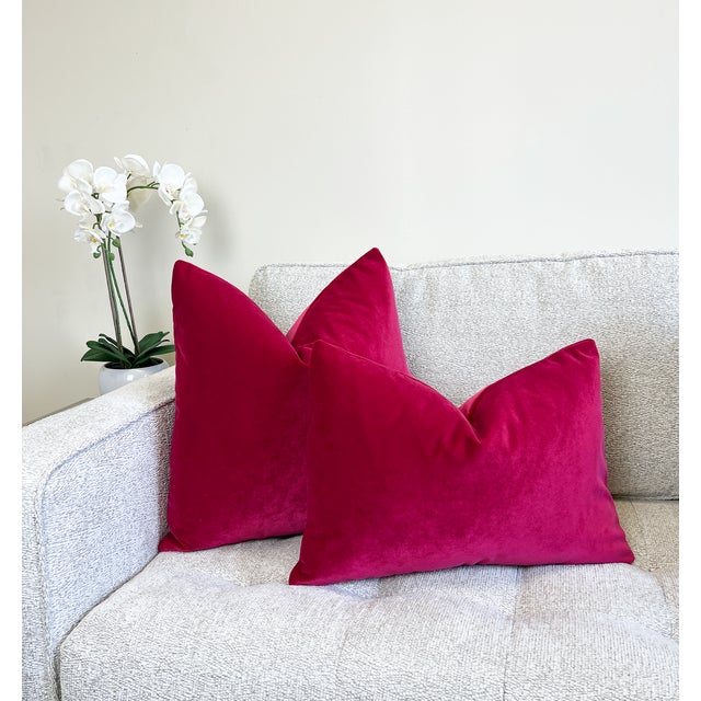 Not Yet Made - Made To Order Raspberry Pink 20x20 Velvet Throw Pillow With Feather Down Insert For Sale - Image 5 of 5
