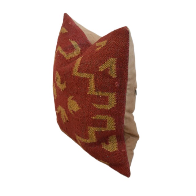 Beautiful Red and Gold Southwestern Handwoven Kilim Feather/Down Pillow For Sale - Image 4 of 7