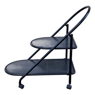 Postmodern Metal Serving Trolley in Black Lacquered Metal, 1980s For Sale