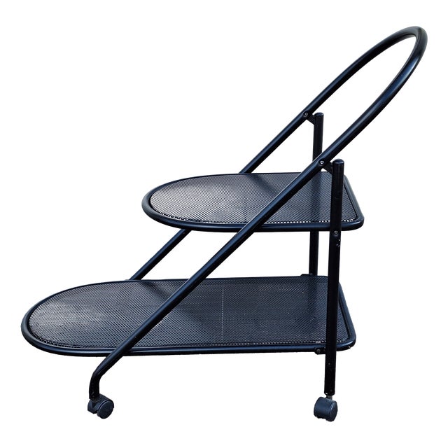 Postmodern Metal Serving Trolley in Black Lacquered Metal, 1980s For Sale