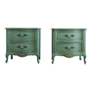 French Style Painted Green Nightstands - a Pair For Sale