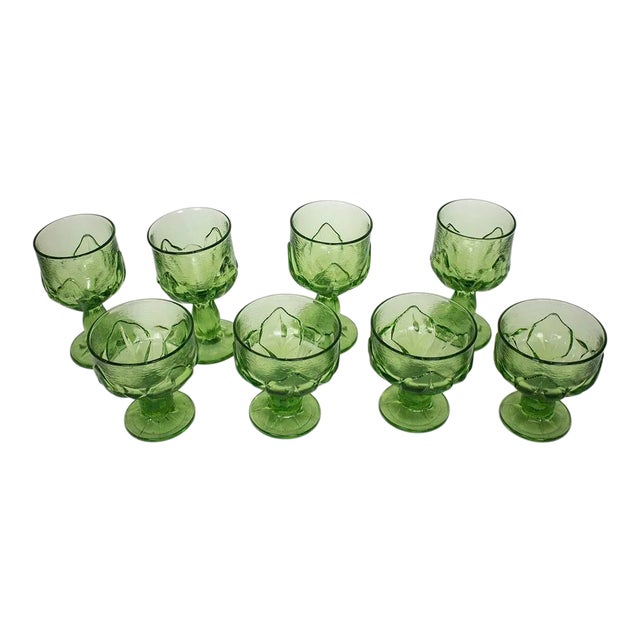 1960s Mid Century Modern Cabaret Green Glasses by Franciscan - Set of 8 For Sale