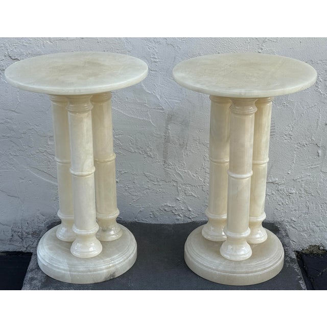 Cream Neoclassical Alabaster Pedestals, Pair For Sale - Image 8 of 12