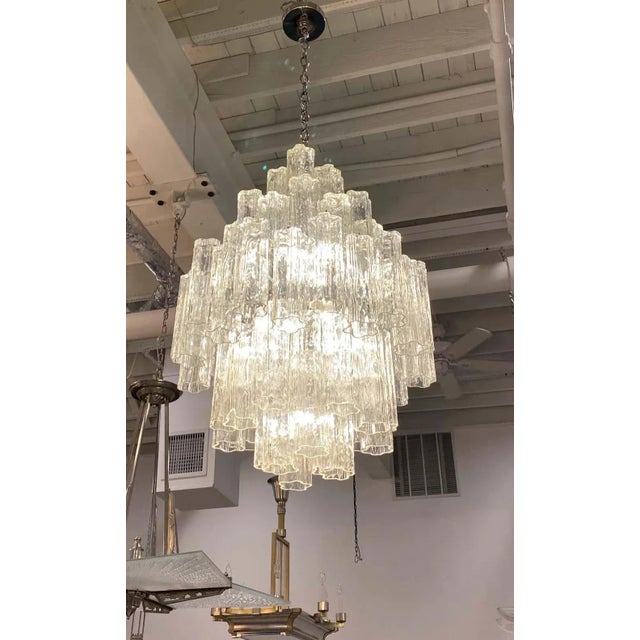 Glass Italian Mid-Century Modern Round Tiered Tronchi Chandelier For Sale - Image 7 of 8