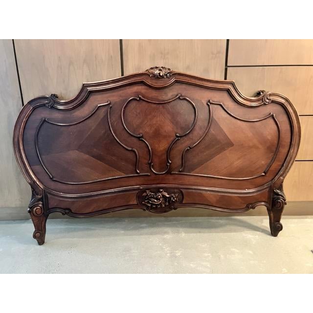 Wood 19th C. Rococo Revival French Walnut Queen Bed – Bookmatched Veneer For Sale - Image 7 of 14