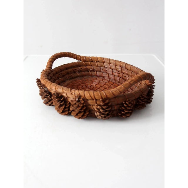 Vintage Folk Art Pine Needle Basket For Sale - Image 11 of 11