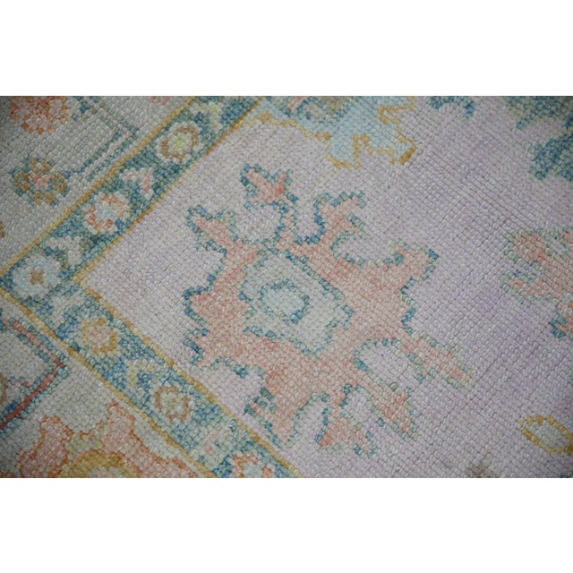 Textile Turkish Oushak Rug Cream, Green & Orange Floral Design Handwoven Wool Rug 4' X 5'11" For Sale - Image 7 of 8