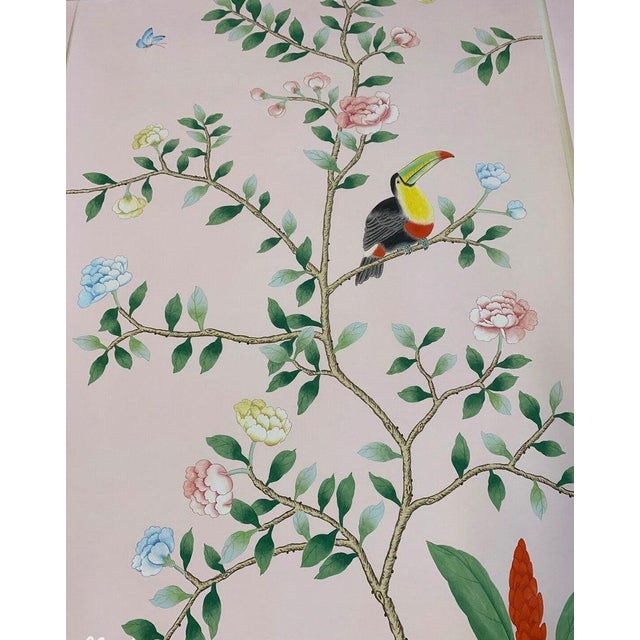 2020s Hand-Painted Pink Chinoiserie Wallpaper, Set of 3 Panels No Frame For Sale - Image 5 of 7