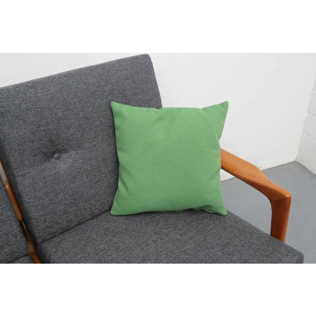 Cherry Wood Sofa with Green Cushions, 1960s For Sale - Image 10 of 11