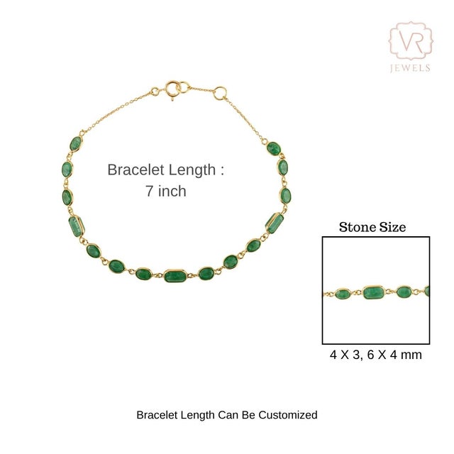 4.45 Ct Mix-Cut Emerald Modern Chain Birthstone Bracelet in 18k Yellow Gold For Sale - Image 13 of 17