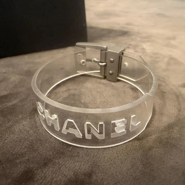 Transparent A Post-Modern 21st Century Plastic and Metal Logo Bracelet by Chanel For Sale - Image 8 of 15