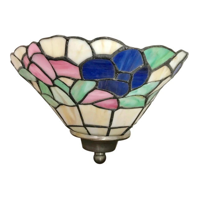 Vintage Floral Multicolor Stained Glass Wall Sconce For Sale