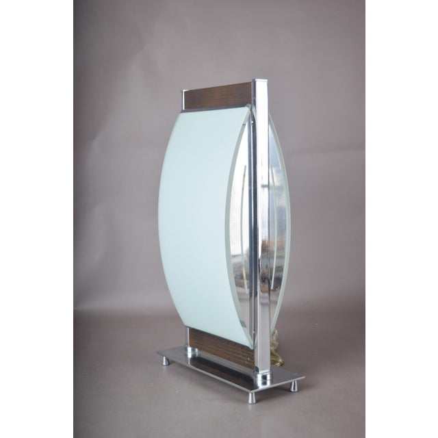 Chrome and Frosted Glass Table Lamp with Wood Trim, 1960s For Sale - Image 4 of 6