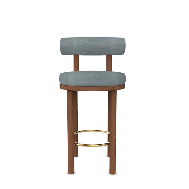 Collector Modern Moca Bar Chair in Tricot Light Seafoam Fabric and Smoked Oak by Studio Rig For Sale - Image 6 of 6