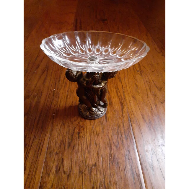 Art Nouveau 1960s Art Nouveau Brass Cherub Pedestal Trinket Bowl For Sale - Image 3 of 9
