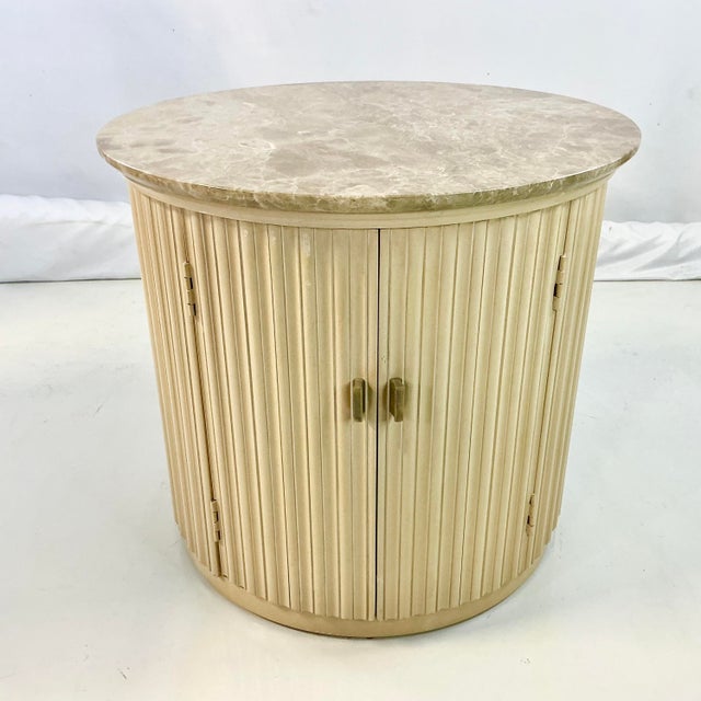 Contemporary Vintage Neoclassical Roman Contemporary Century Furniture Drum Marble Top Side Table For Sale - Image 3 of 16