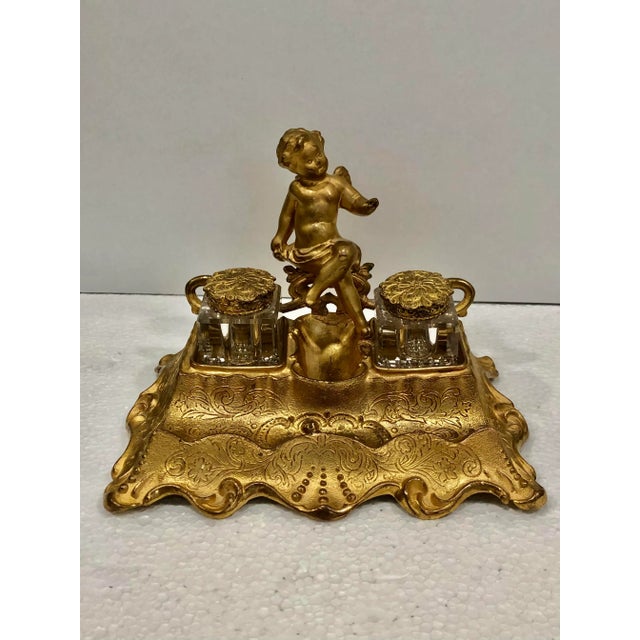 Bronze Antique Bronze French Double Inkwell With Cherub For Sale - Image 8 of 8