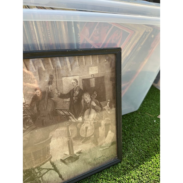 Up for consideration is a beautiful vintage black and white framed print of a musical gathering. This would look lovely in...