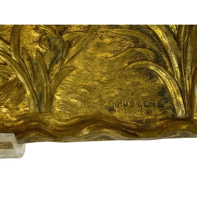 Rare Antique French Art Nouveau Signed Gilt Bronze Swan Pen Tray by G. Huygens, 12" Made in France 1895-1910. Approx. 1/2"...