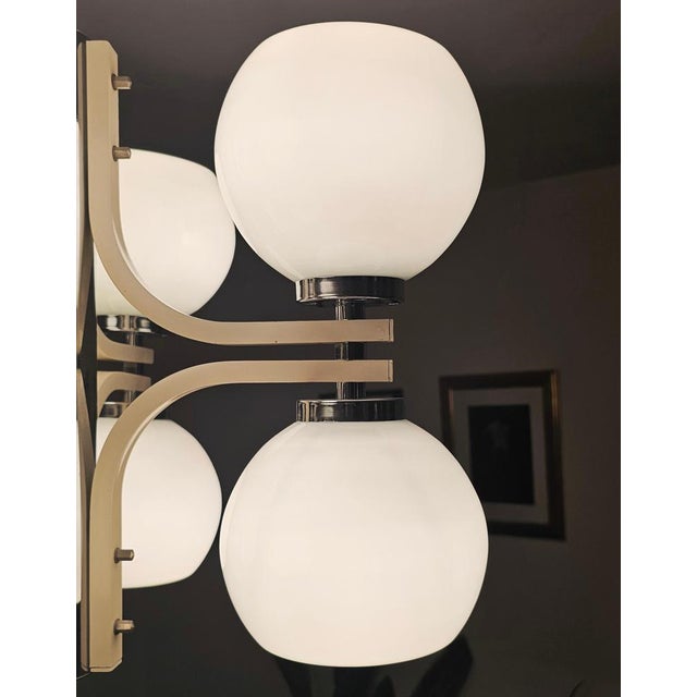 Space Age Eight-Light Chandelier with While Glass Shades, 1970s For Sale - Image 10 of 15