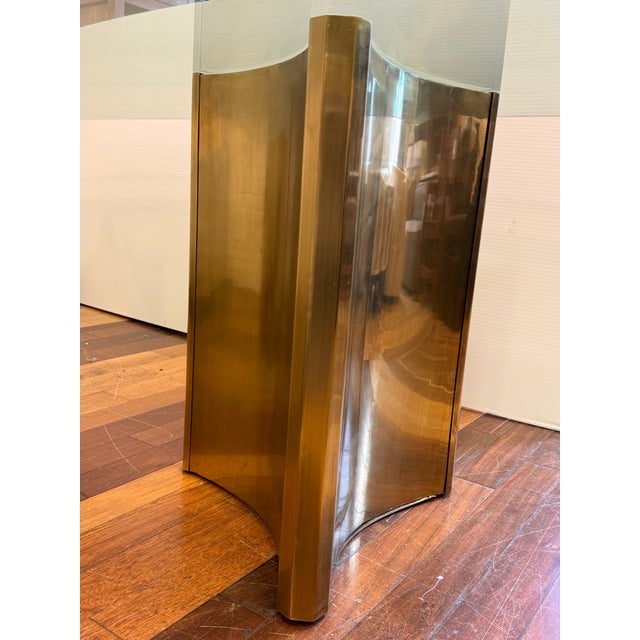 Attributed Mastercraft Trilobi Brass Double Pedestal Glass Dining Table, 1970s For Sale - Image 11 of 12