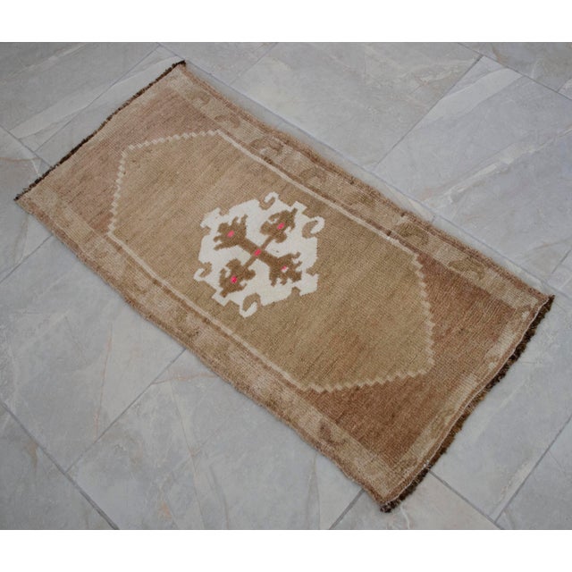 Small Turkish Rug Yastik Hand Knotted Undyed Organic Wool Petite Rug Mat Doormat - 19'' X 39'' For Sale - Image 11 of 14