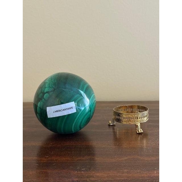 Large Solid Malachite Egg on Neoclassical Brass Stand With Paw Feet For Sale - Image 10 of 10