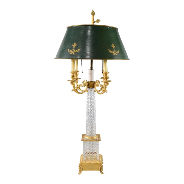 1990s Neoclassical Style Baccarat Cut Crystal & Gilt Bronze Bouillotte Table Lamp For Sale