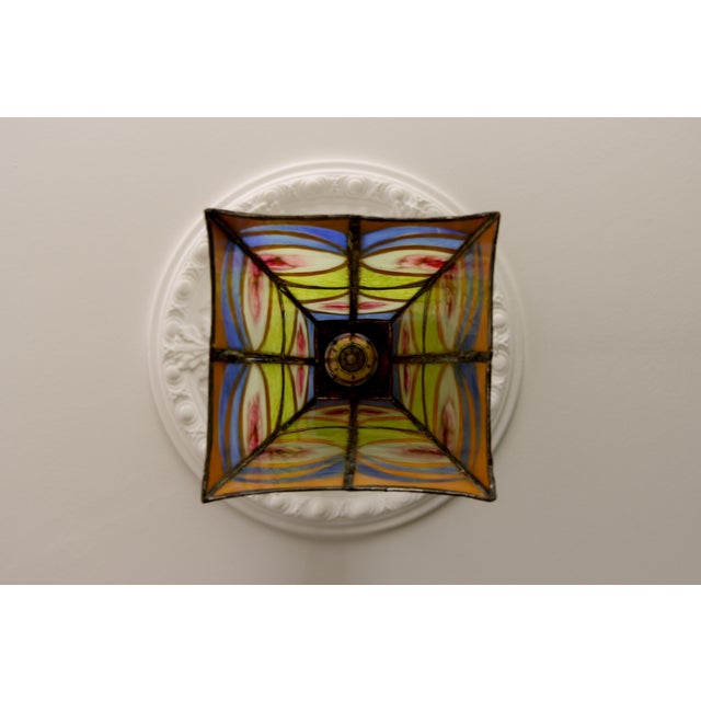 Mid-Century Blue, Yellow and Red Stained Glass Pendant Light, 1970s For Sale - Image 12 of 18