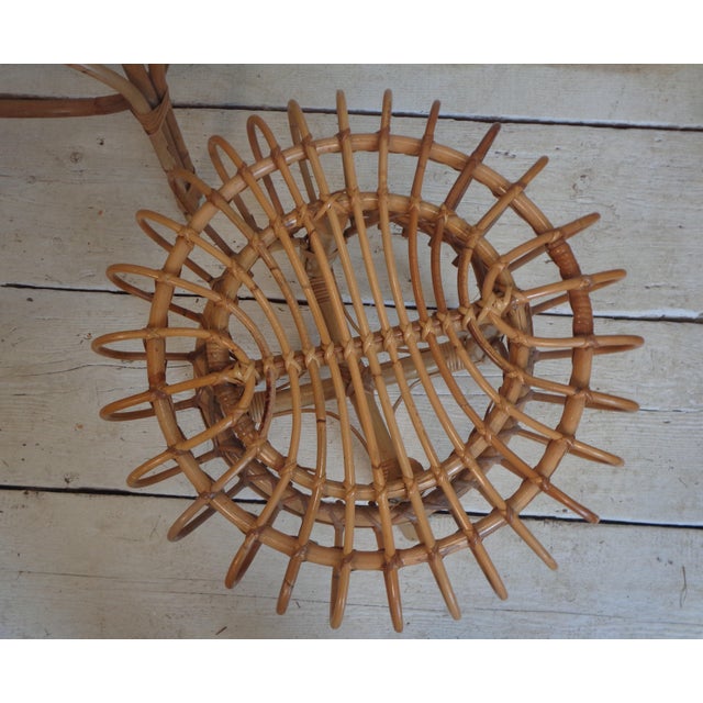 Brown Set of Peacook Armchair and Ottoman in Wicker and Bamboo attributed to Franco Albini, 1960s For Sale - Image 8 of 10