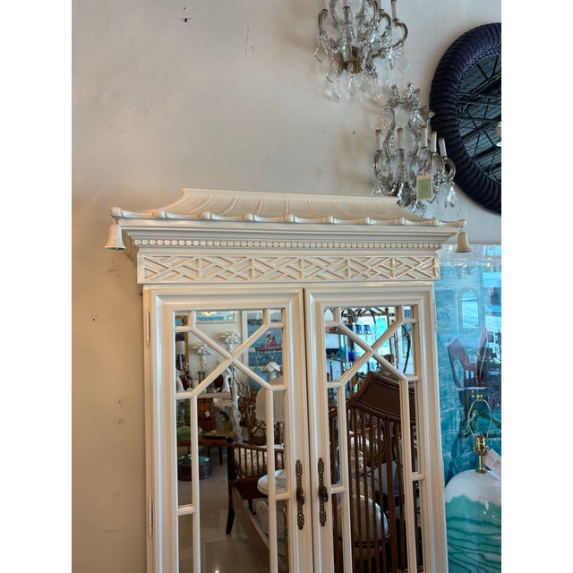 Vintage Fret Fretwork Chippendale Mirrored Bells Pagoda Cabinet Armoire Bar For Sale - Image 9 of 12