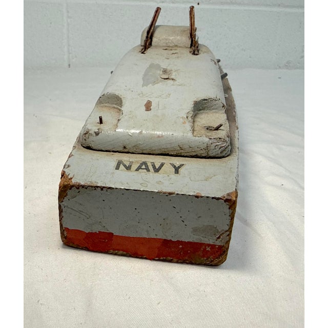 Wood Vintage 1940s Handmade Wood Keystone Manufacturing Company Usn Battleship Model For Sale - Image 7 of 13