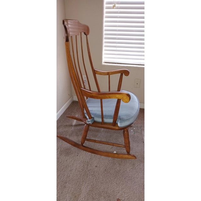 Nichols & Stone Rocking Chair Wood With Blue Cushion Chairish
