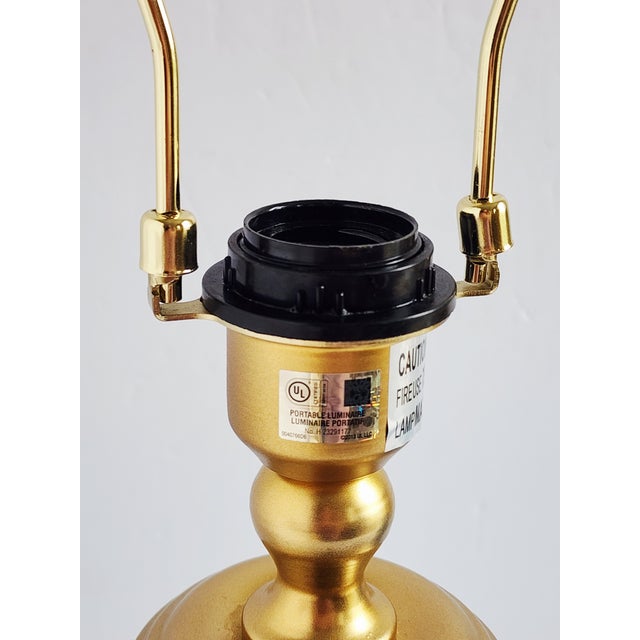 Bamboo Form Gilded Turquoise Porcelain Table Lamps - A Pair For Sale - Image 9 of 12