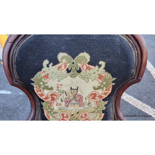 Late 19th Century Antique Quality Carved Mahogany Victorian Era Needlepoint Parlor Chair, C1870 For Sale - Image 5 of 10