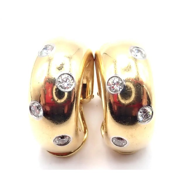 Mid 20th Century Tiffany & Co. Etoile Diamond Yellow Gold and Platinum Hoop Earrings, Pair For Sale - Image 9 of 11
