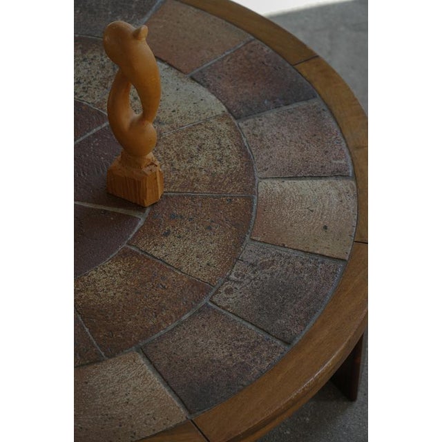 Gold Mid-Century Danish Wood Coffee Table with Ceramic Tile Top by Tue Poulsen, 1970s For Sale - Image 8 of 18