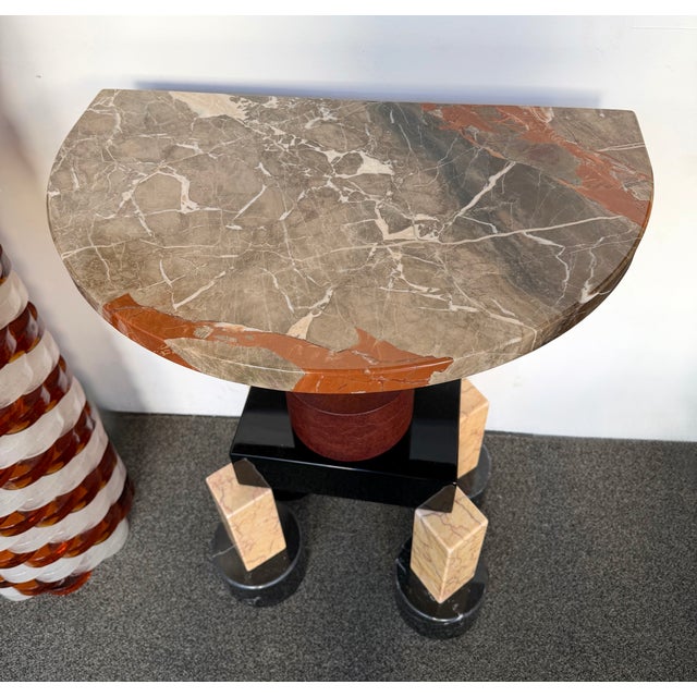 Iconic console table demilune model Demistella in wood and marble by the italian designer founder of the Memphis group...