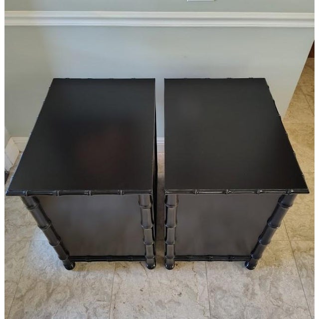 Black A Pair of Faux Bamboo Nightstands Black For Sale - Image 8 of 11