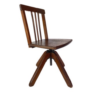 Early 20th Century Rustic Industrial Swivel Child's Chair, Hardwood & Cast Iron School Chair For Sale