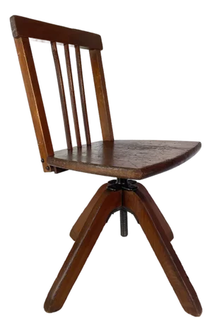 Early 20th Century Rustic Industrial Swivel Child's Chair, Hardwood & Cast Iron School Chair