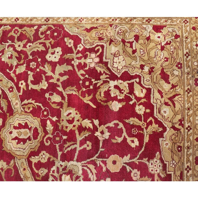 Textile Large Antique Agra Carpet With Floral Design in Tones of Red and Taupe For Sale - Image 7 of 17
